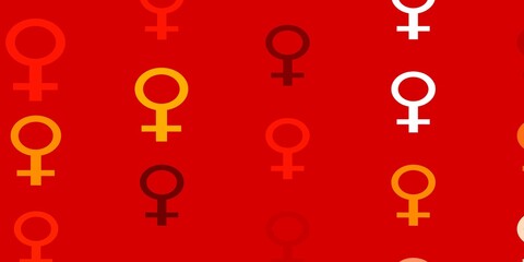 Light Red, Yellow vector backdrop with woman's power symbols.