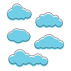 Obraz premium Bundle set of clouds line. Vector illustration in flat filled comic doodle design style.