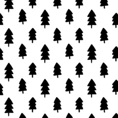 Christmas Tree Seamless Pattern. Christmas background in hand drawn. Vector.