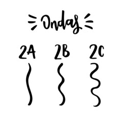 Ondas. Waves. Hair Waves Types. Brazilian Portuguese Hand Lettering. Vector. 