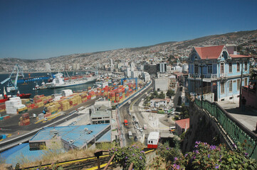 Valparaiso Chile sudamerica panoramica del Puerto De Valparaiso vista del ascensor