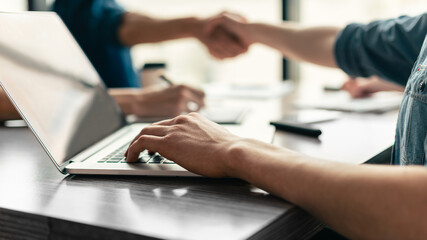 close up. business man working on a laptop in the office.