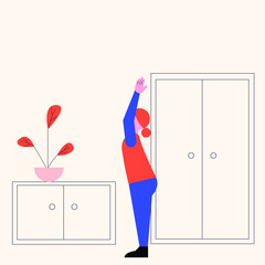 Girl stretching and doing yoga at home vector illustration 