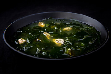 Korean food Seaweed Soup with oyster which is called Miyeok-guk