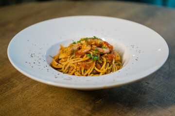 Spicy seafood pasta.