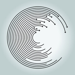 Abstract black lines with arrow head in circle form. Vector illustration. Trendy design element for frame, logo, tattoo, sign, symbol, web, prints, posters, template, pattern and abstract background
