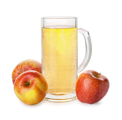 Mug of apple cider on white background