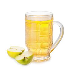 Mug of apple cider on white background