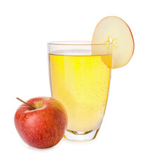 Glass of apple cider on white background