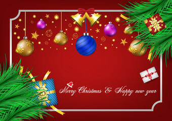 Red Merry Christmas vector card and Background. Christmas and happy new year Greeting Card. 