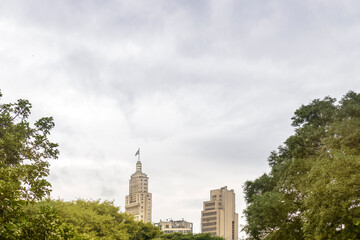 Fototapeta na wymiar Edifício Altino Arantes and high rises in São Paulo Brazil with trees