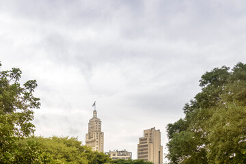 Edifício Altino Arantes and high rises in São Paulo Brazil with trees