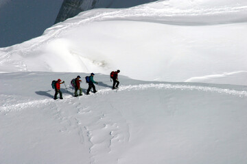 Climbing Mont Blanc in French Alps, France. This picture was taken from the top of the Mount Aiguille du Midi.