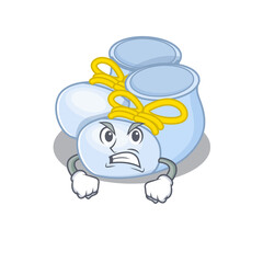 A cartoon picture of baby boy boots showing an angry face