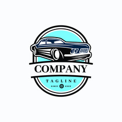 Obraz premium Modern Classic Car Service Vector Logo Template Retro Automotive Badge Design Luxury Vehicle Silhouette Emblem Transport Company Logotype