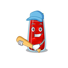 Attractive bloody mary cocktail caricature character playing baseball