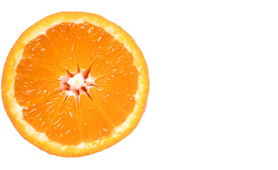 Orange Slice on white background. Top View with Copy Space. Citrus Health Concept