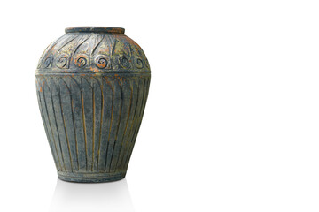 Antique ceramic jar on white background, object, vintage, copy space