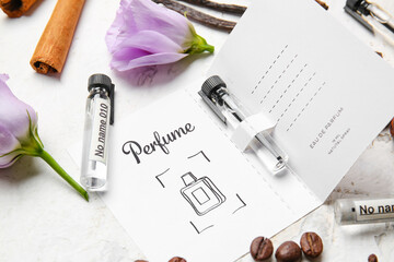 Perfume samples on light background