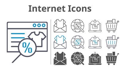 internet icons icon set included online shop, newsletter, shopping cart, internet icons