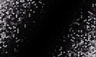 Mirror silver honeycomb tiles. Abstract mosaic geometry pattern. Hexagon minimal mirror background of honeycomb for modern cover, ad baner, web. Vector silver mosaic background.