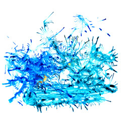Watercolor drops texture. Blue ink blots on white background.