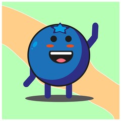 Cute blueberry fruit cartoon face mascot character with hand and leg vector design