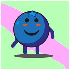 Cute blueberry fruit cartoon face mascot character with hand and leg vector design