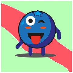 Cute blueberry fruit cartoon face mascot character with hand and leg vector design