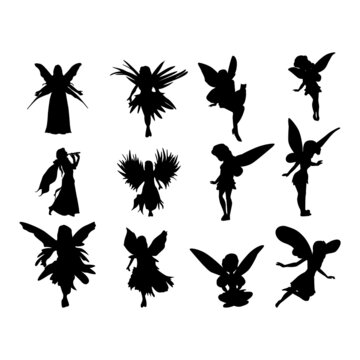 Set of Simple Vector Design of a Fairy in Black