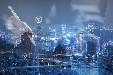 Internet technology wireless network communication and smart city concept