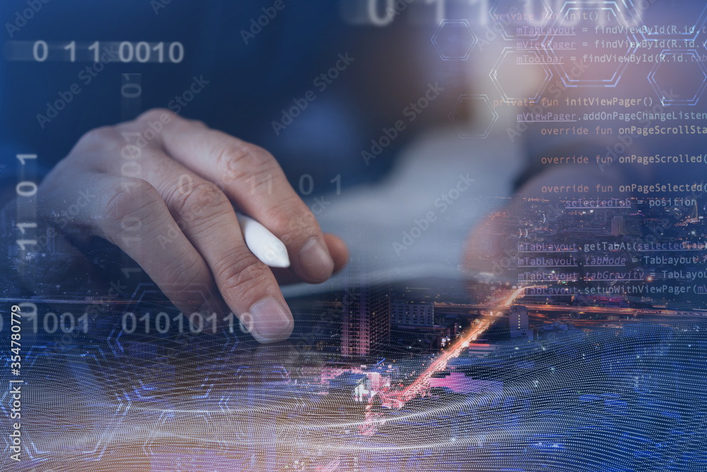 Poster computer coding for digital software technology development concept