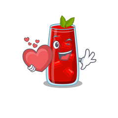 A sweet bloody mary cocktail cartoon character style holding a big heart