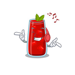 Bloody mary cocktail Cartoon design concept listening music on headphone