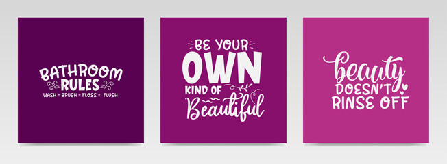 Bathroom quotes letter typography set illustration.