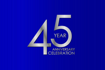 45 Year Anniversary Silver Color on Blue Background, for printed, banner, card, anniversary, greeting card, invitation card - Vector