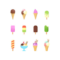 Flat design collection of sweet ice cream set