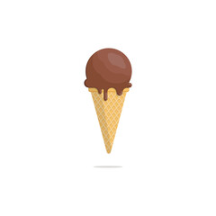 Sweet chocolate ice cream cone flat design