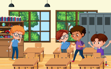 Scene with kid bullying their friend in classroom