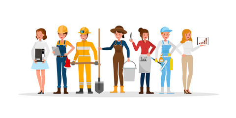 career staff character vector design include farmer, businessman, barber, firefighter, builder and chef. no2