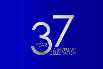 37 Year Anniversary Silver Color on Blue Background, for printed, banner, card, anniversary, greeting card, invitation card - Vector