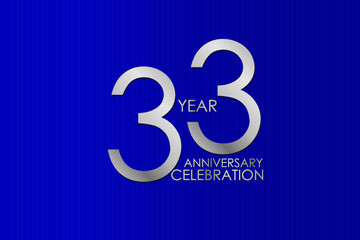 33 Year Anniversary Silver Color on Blue Background, for printed, banner, card, anniversary, greeting card, invitation card - Vector