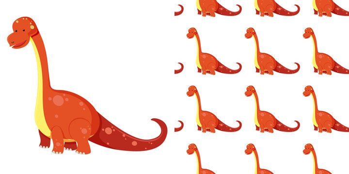 Seamless cute brachiosaurus dinosaur and shadow isolated on white background