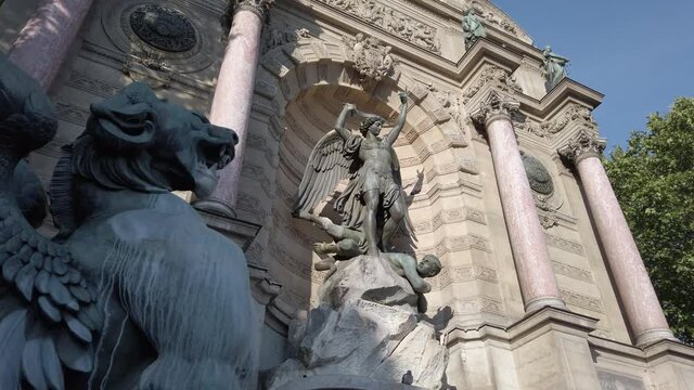 Low angle of Saint Michael fountain in Paris