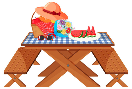 picnic table with food and accessories clip art preview