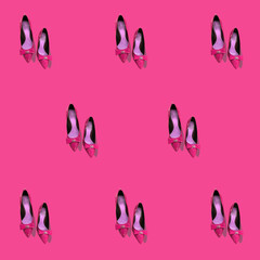trend pattern pink shoes on a crimson background, photo