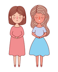 Two women avatars cartoons vector design