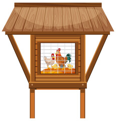 Chicken coop with chickens and eggs inside © brgfx
