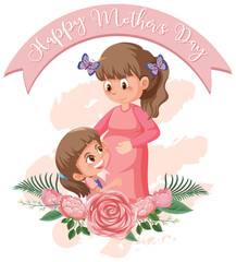 Template design for happy mother's day with mom and girl