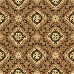 Elegant flower pattern design on Javanese batik with modern mocca brown color
